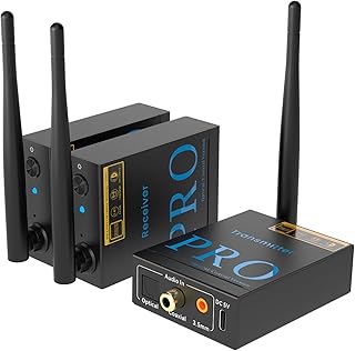 1Mii 3-in-1 2.4Ghz Wireless Audio Transmitter Receiver,2 Receivers for 2 Speakers,20ms Low Latency,192kHz/24bit HiFi,328ft Distance, Optical/Coaxial/3.5mm(RCA) Ports, for Active Subwoofer/Speaker