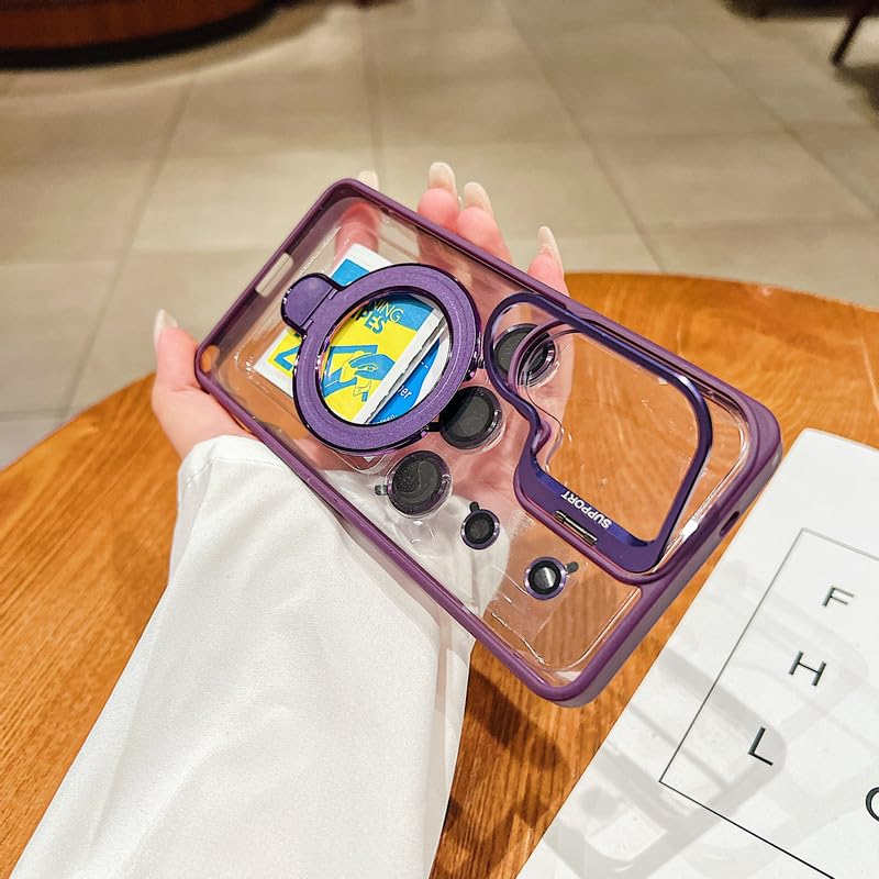 Image of LuxuryKase Magnetic Clear Case for Samsung Galaxy S26 Ultra | Metal Ring Stand | Camera Lens Protector Rings | Shockproof Hard PC Back | MagSafe Compatible | TPU Bumper - Purple