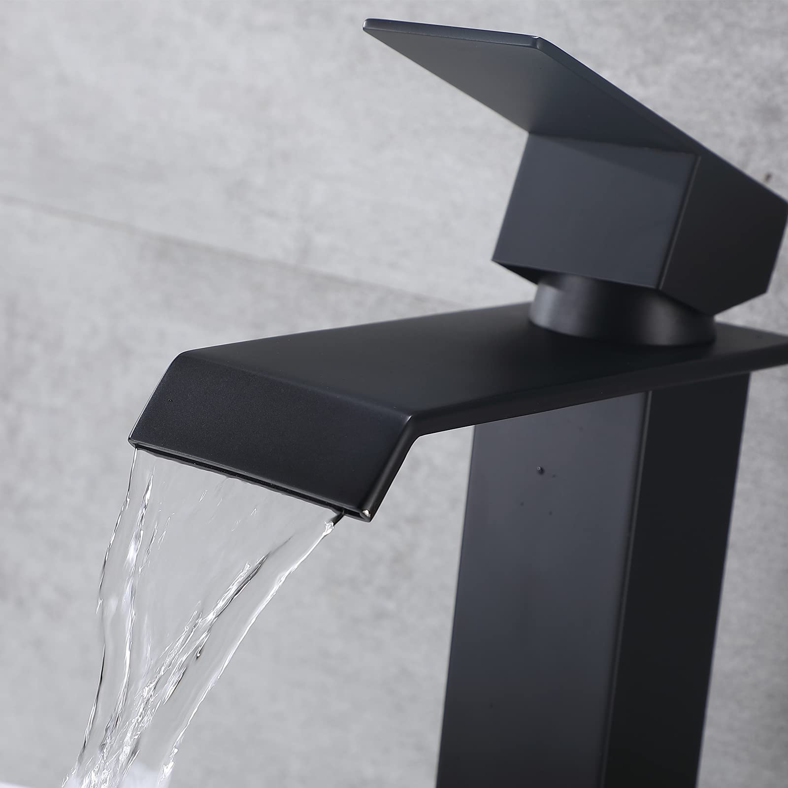 VESLA HOME Vessel Sink Faucet, Black, Single Handle Tall Bathroom Faucets for Sink 1 Hole, Stainless Steel Waterfall Sink Faucet for Wash Basin with Drain