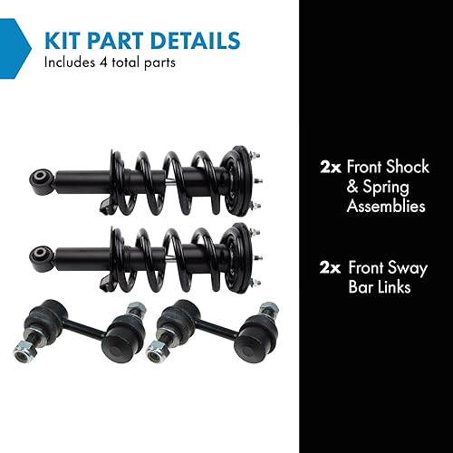 Miniatura 712 de TRQ Kit de suspensión delantera, conjunto de amortiguadores y resortes, barra estabilizadora, enlace estabilizador compatible con Chevrolet