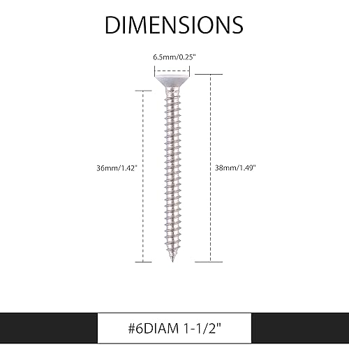 Miniatura 2 de Venforze Tornillos de madera de cabeza blanca, 100 piezas #6 x 1-12 pulgadas cabeza Phillips de acero inoxidable, tornillo de acero inoxidable 304,
