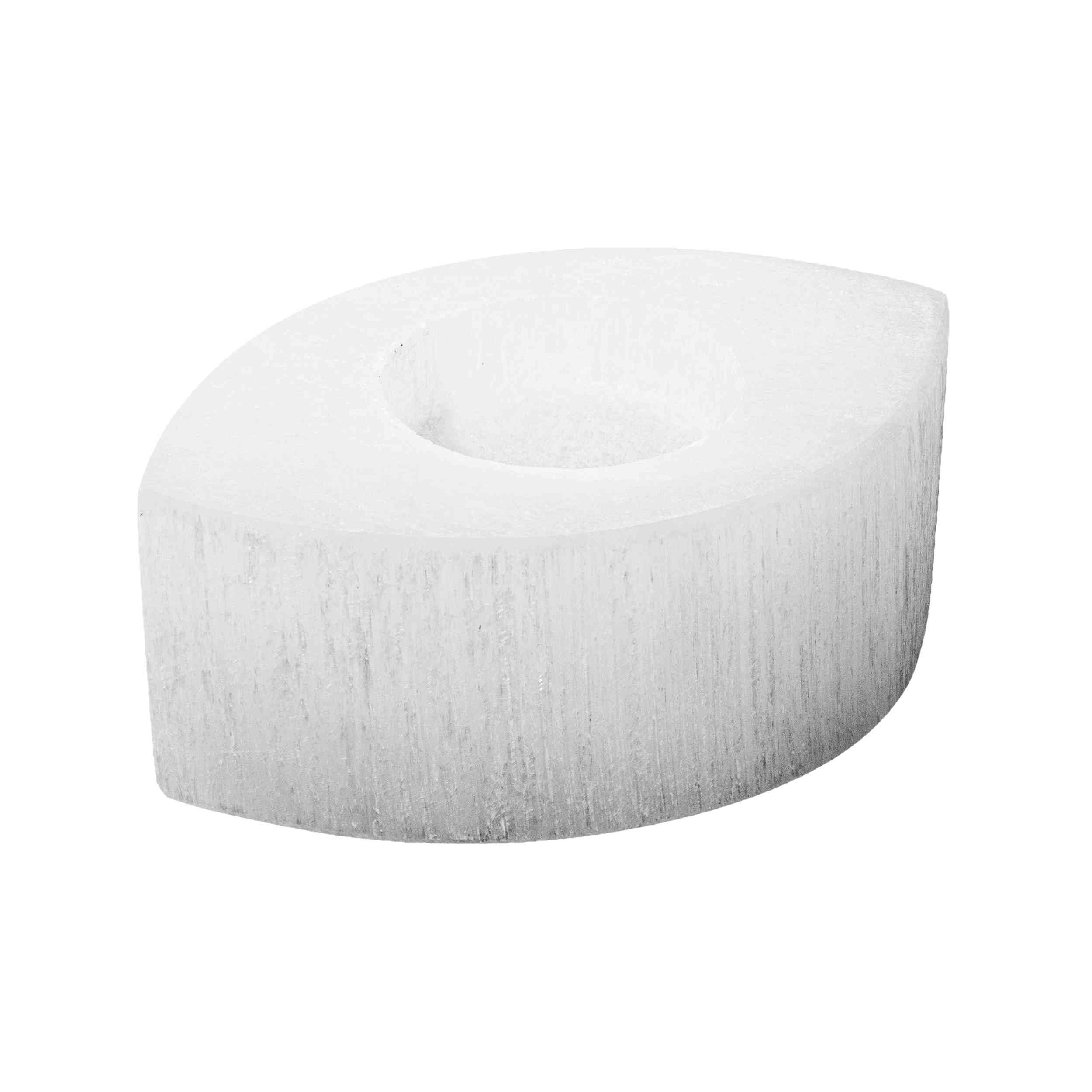 NKlaus Selenite Eye Candle Holder 4 x 10.5 x 6.5 cm - Selenite Candle Holder in Eye Design, Handmade for Tea Lights, Ideal for Spiritual Decoration and Energy Work, Harmonising Lighting 16353