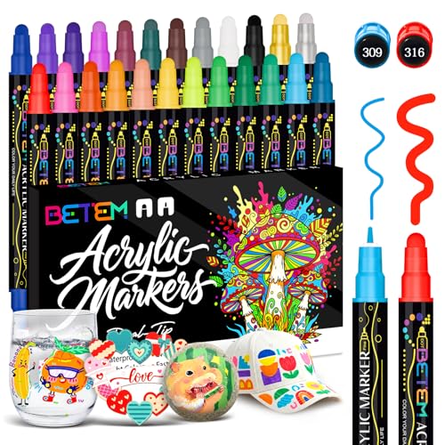 Betem 24 Colors Dual Tip Acrylic Paint Pens Markers, Premium Water-Based Acrylic Paint Markers for...