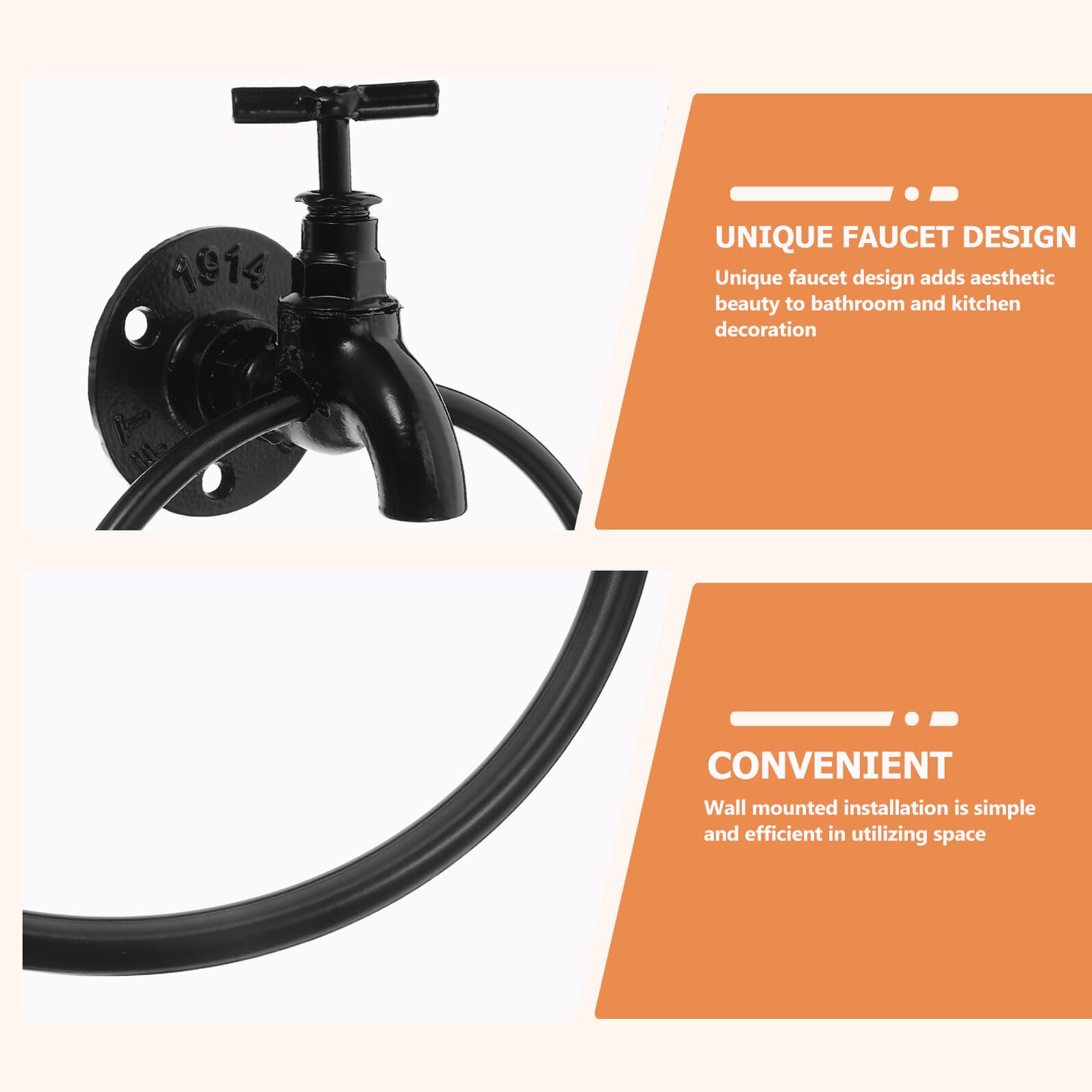 BESPORTBLE Portasciugamani Parete in Ferro Nero Rubinetto D'acqua Design Tubo Appendiabiti per Bagno e Cucina Portasciugamani Rustico e Creativo