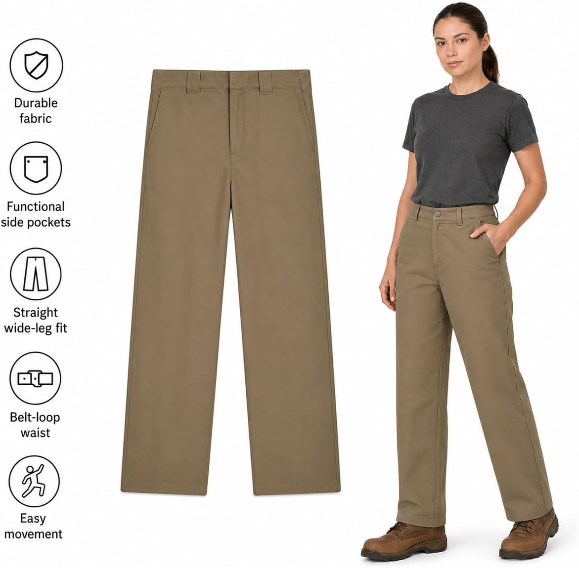 Dickies Women's Flex Work Pants – Stretch Straight Leg Uniform Trousers for Office, Retail & Healthcare
