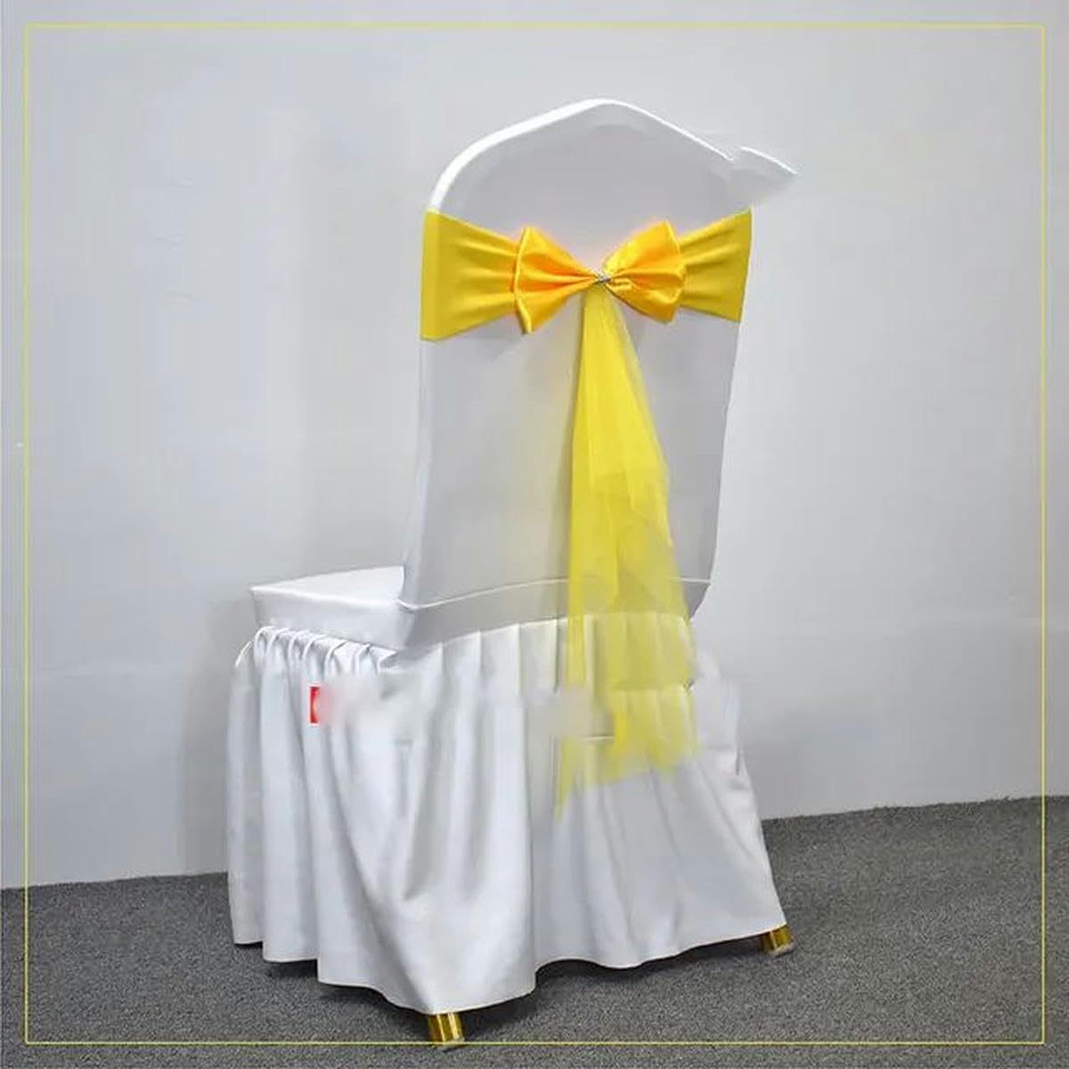 Tbddsd Single Bow Yellow Chair Covers With Bows, 10-50Pcs Spandex Chair Sashes With Sash Wedding Gauze Stretch Bows For Banquet Party Event Decoration Supplies-Single Bow