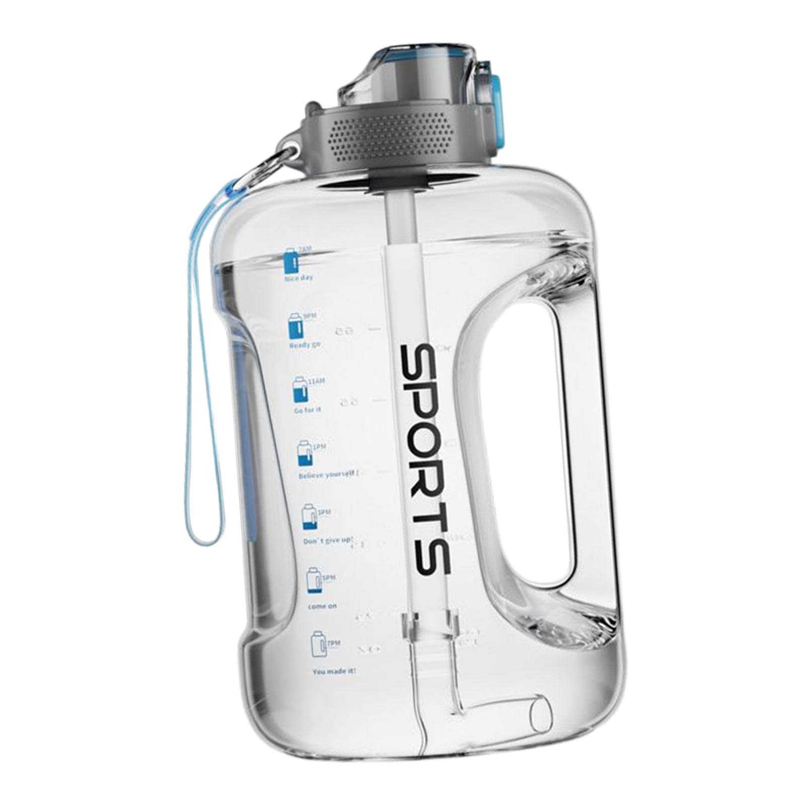 Wasserflasche mit Strohhalm, Großem Fassungsvermögen, Tragegurt, Auslaufsicher, mit Tragegriff – Ideal Zum Radfahren, Laufen Und Wandern, klar 2500ml