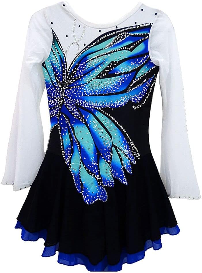 Ice Figure Skating Dress Kids Girls Butterfly Rhinestones Competition Costumes Women