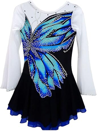 Ice Figure Skating Dress Kids Girls Butterfly Rhinestones Competition Costumes Women