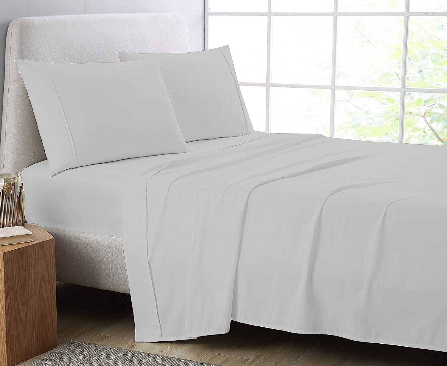 Plain Polycotton Non Iron Flat Double Sheet Easy case (SIlver, Double)