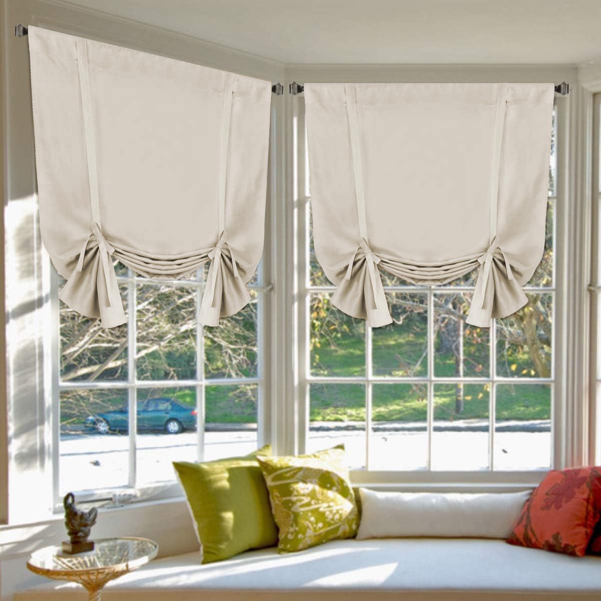 H.VERSAILTEX Blackout Tie Up Curtain Thermal Insulated Curtain Bathroom Curtain Ivory Tie Up Shade for Small Window (Rod Pocket Panel, 42 inches W x 63 inches L?2 Panels)