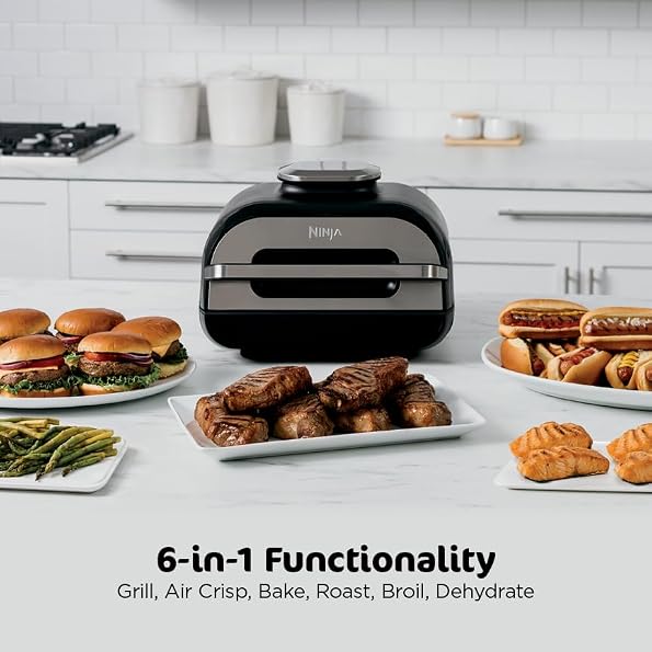 Ninja-Indoor-Grill-and-Air-Fryer-Foodi-Smart-XL-6-in-1-Grill-Air-Fry-Roast-Bake-Broil-Dehydrate-Crisp-Smart-Thermometer-Splatter-Shield-Dishwasher-Safe-Parts-BlackSilver-FG551