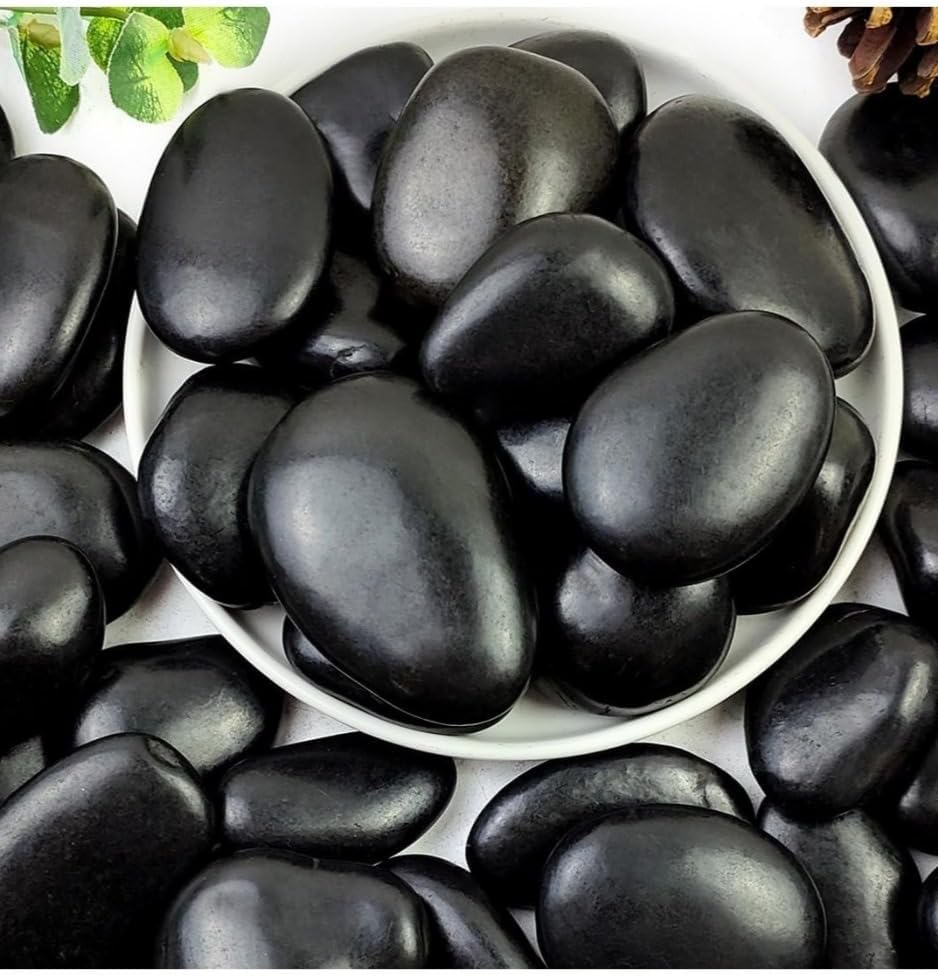 vsell24 Extra Large Black Natural Decorative River Pebbles – 5-8cm Polished Rocks for Garden Landscaping, Home Décor, Outdoor Paving, and Painting Projects (2 KG)