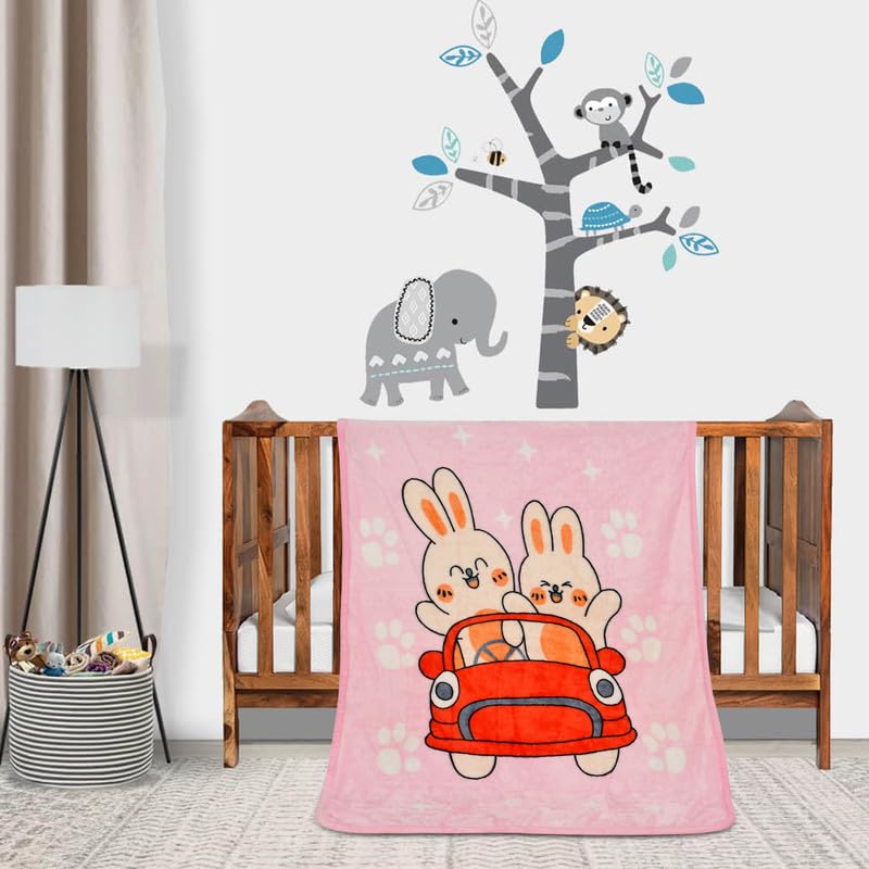 Image of Florida All Season AC Baby Blanket Swaddler Wrapper Flannel Soft and Comfortable for 0-5 Years Babies with Adorable Prints and Designs (Happy Pink)