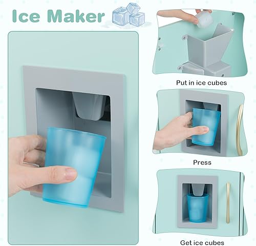 Miniatura 4 de Juego de cocina, juguete de cocina de madera para niños con microondas, nevera, horno fácil de hornear, pizarra y máquina de hielo, juguetes de