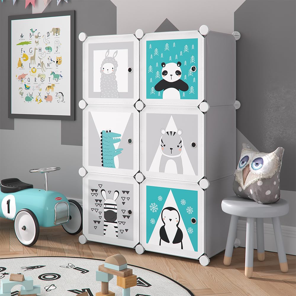 Vicco Étagère pour Enfants Andy, Gris, 74.5x110cm 6 Compartiments (Panda), Convient pour Le Rangement des Jouets et des vêtements