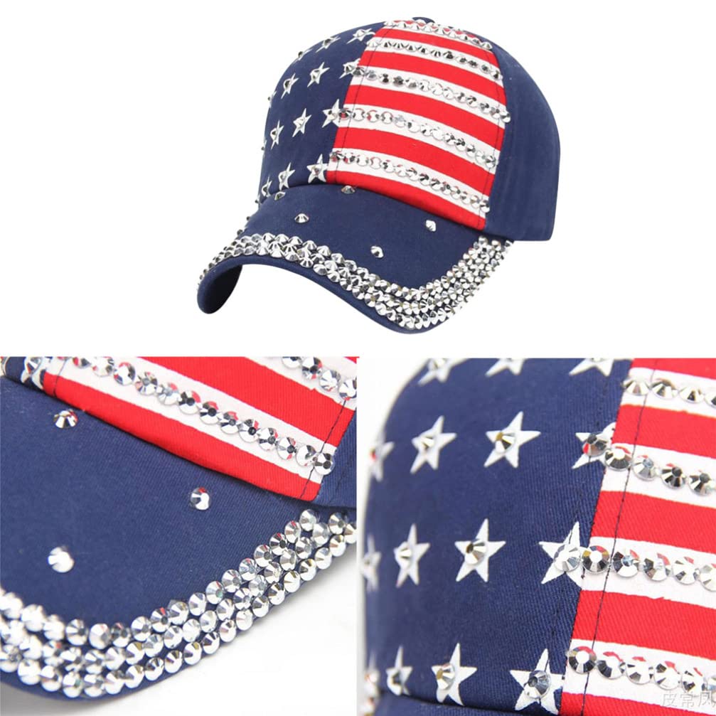 Patriotic American Flag Baseball Cap With Bling Rhinestones - USA Hat For Men & Women