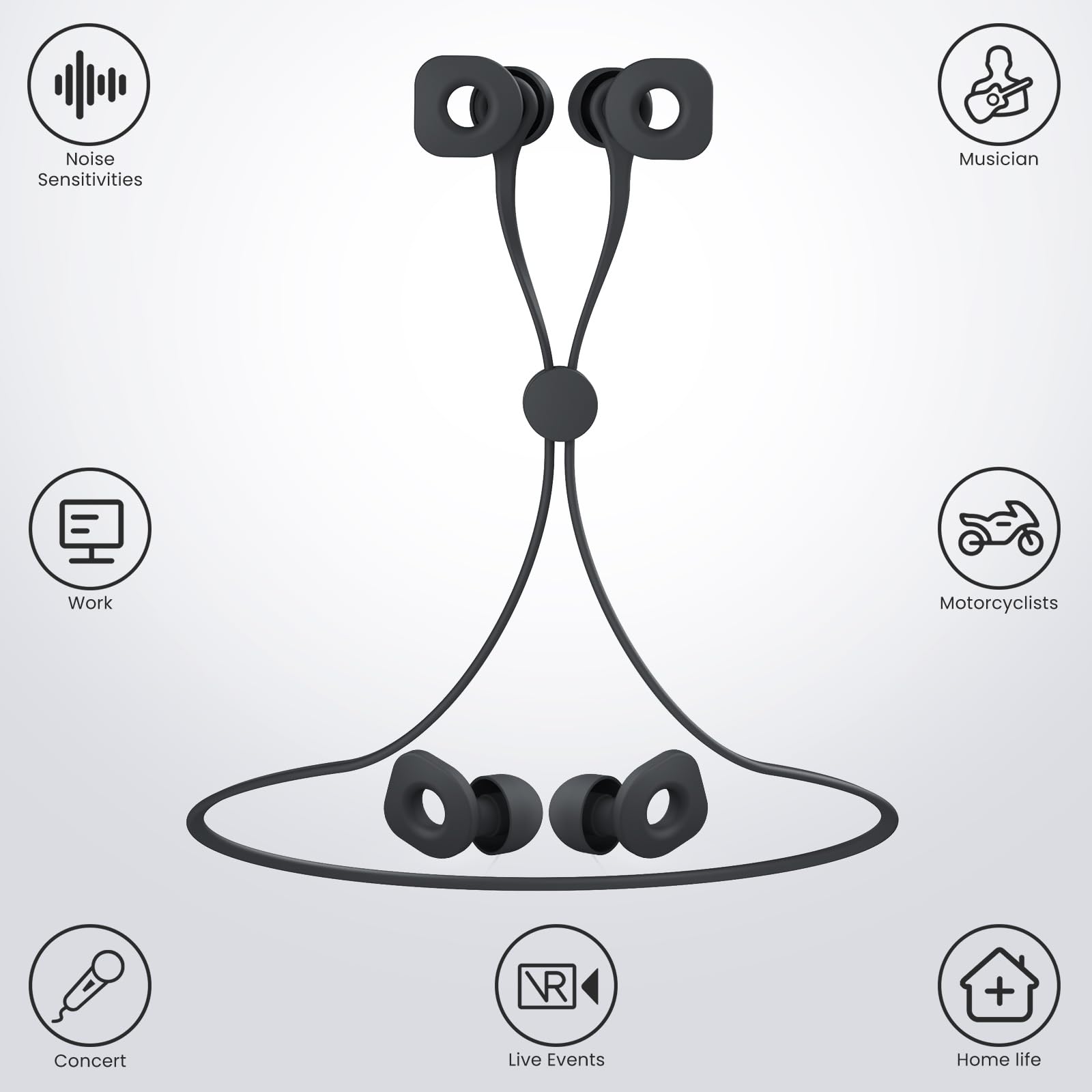 2 pares de tapones para los oídos, tapones reutilizables de protección auditiva con 8 pares de almohadillas y un cable conector, tapones suaves para los oídos para reducción de ruido,