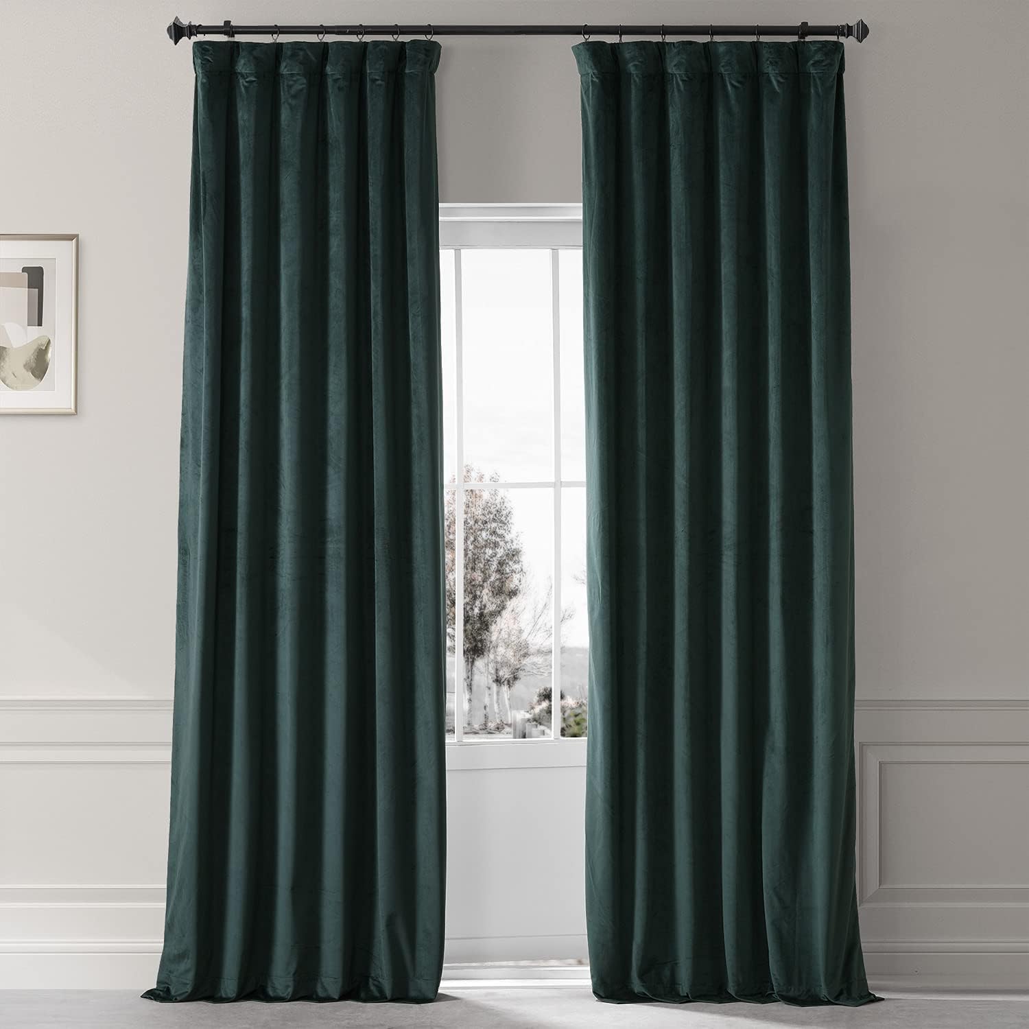HPD Half Price Drapes Signature Plush Velvet Blackout Curtains for Bedroom (1 Panel), 50W X 96L Hotel Black Out Curtains for Living Room, Thermal Insulated Blackout Curtains for Windows, Spirit Green