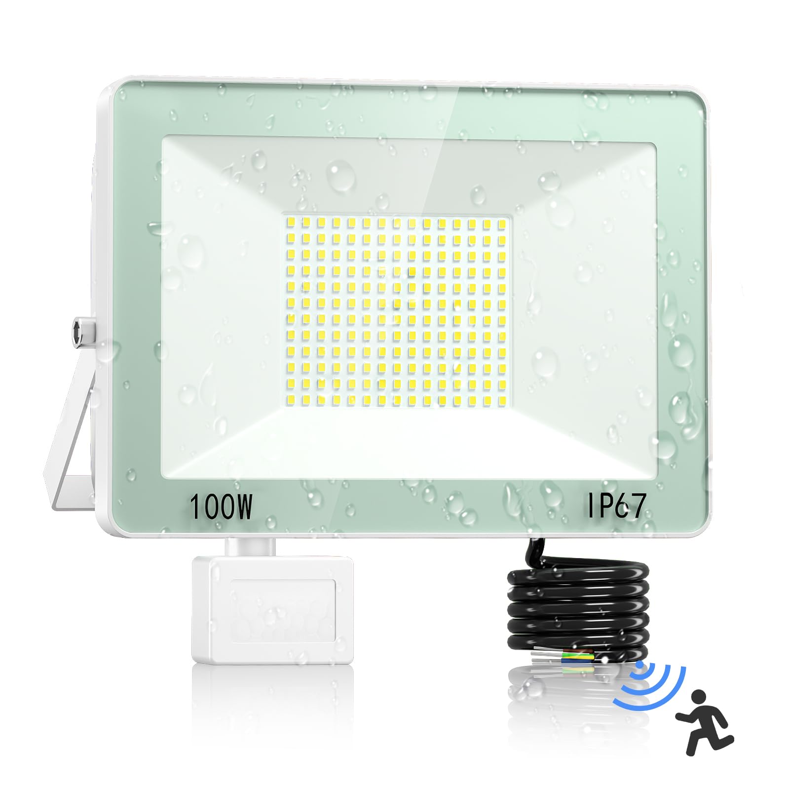 Foco LED Con Sensor De Movimiento - 100W 10000LM Proyector LED Exterior con 180 LEDs y IP67 Impermeable, 7000K Blanco Focos LED Exterior para Jardín, Patio, Garaje, Fábrica