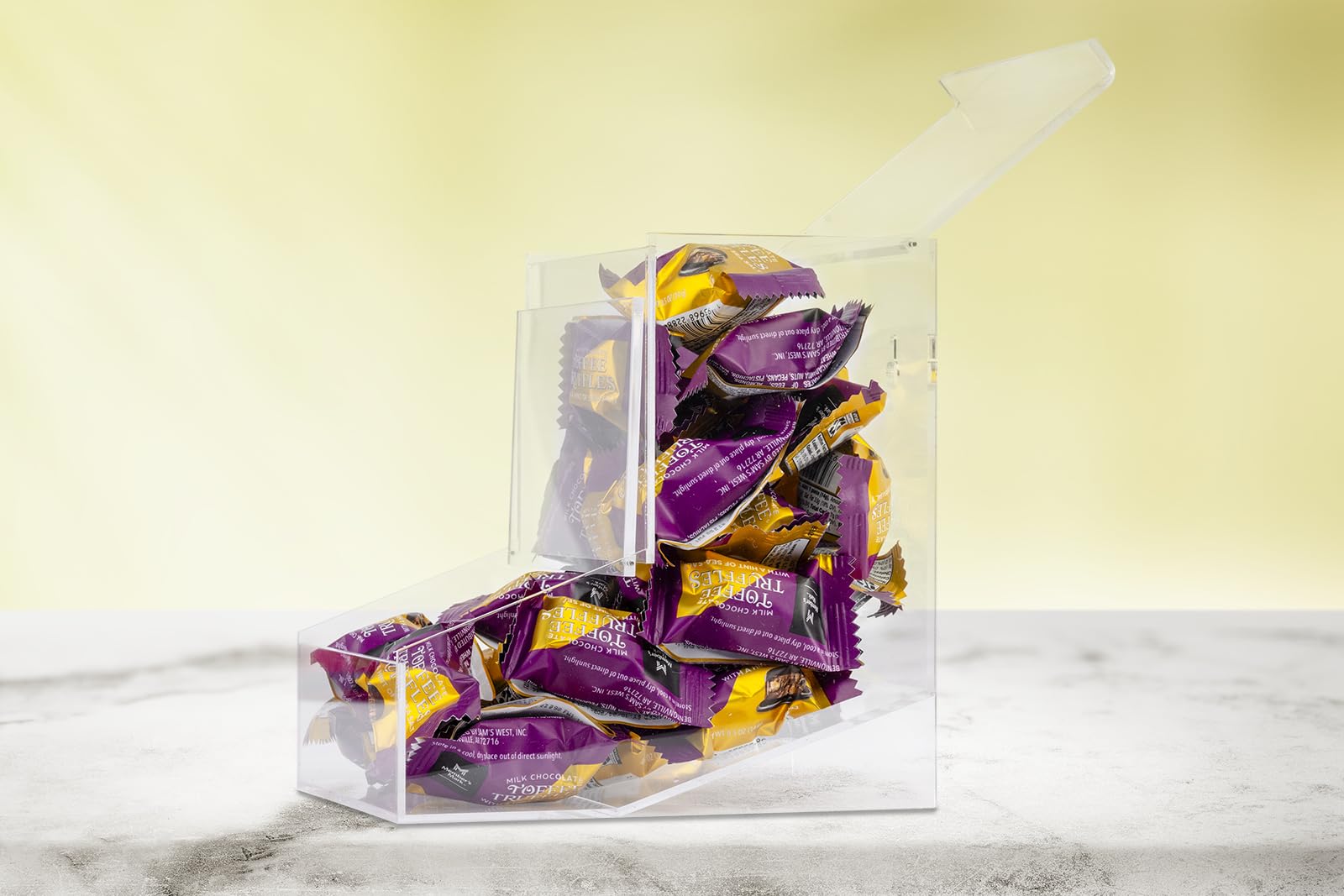 Inevibe Dispenser per caramelle, in acrilico, con due coperchi su piano di lavoro, ufficio, casa o montaggio a parete, per cioccolato, dolcetti, dolci e snack