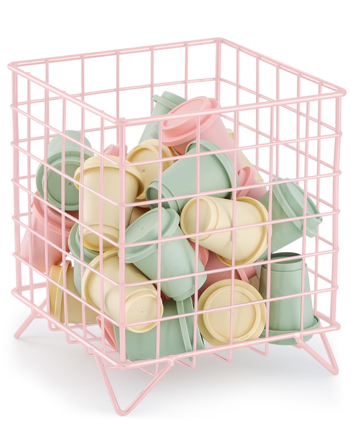 FantasyLife K Cup Holder Organizer, Coffee Pod Storage Basket, Coffee Bar Accessories Metal Basket, Large Capacity Countertop Organizer for Kitchen Counter & Office Desktop (Pink)