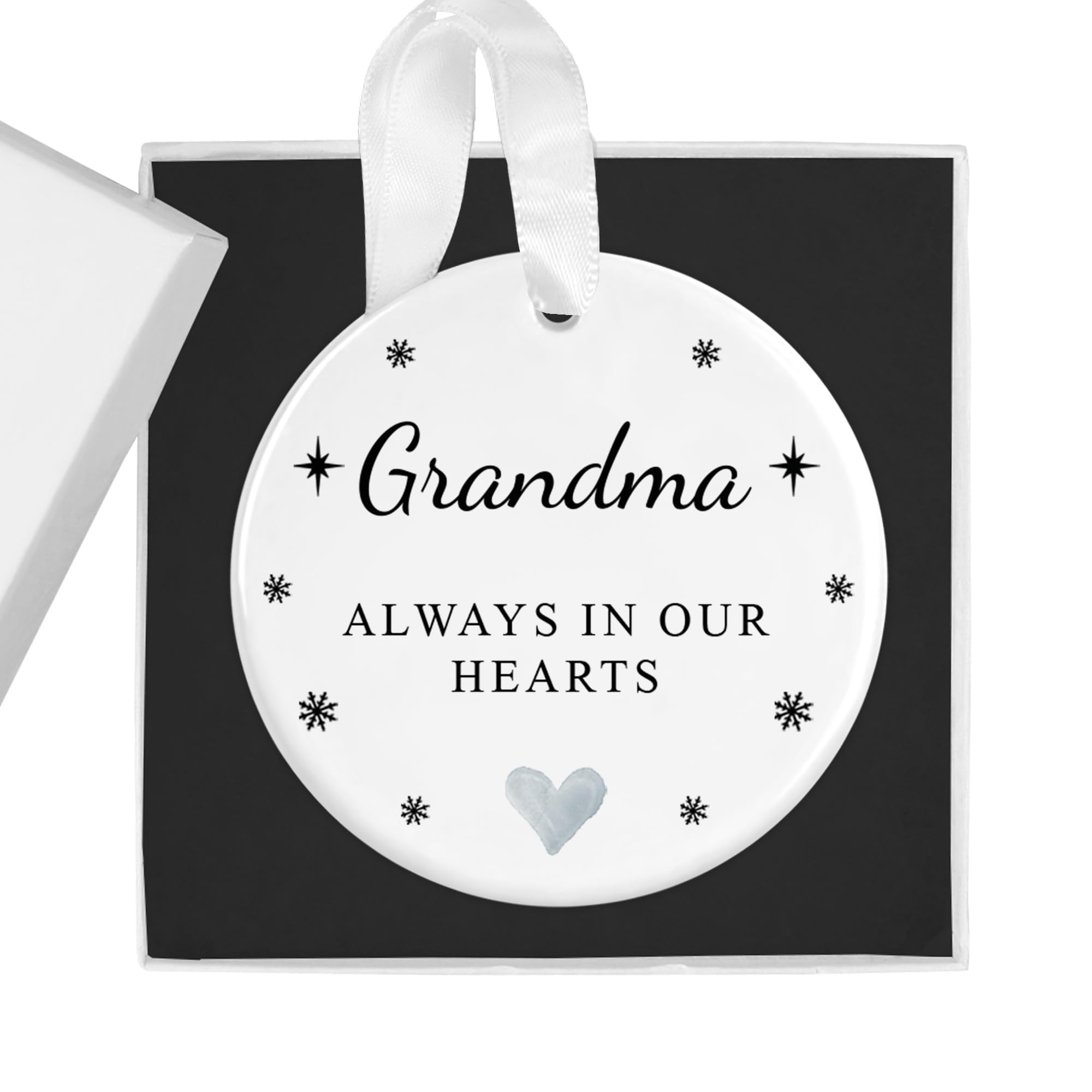 Personalised Memorial Christmas Bauble for Grandma - Ceramic Remembrance Ornament - Always in Our Hearts Xmas Tree Decoration - Custom Hanging Keepsake - Elegant Grave Ornament Gift