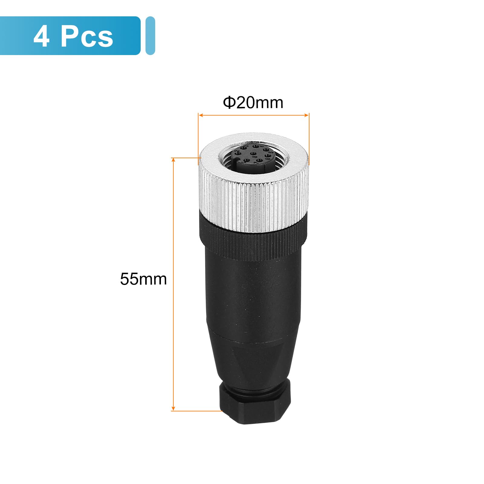 QUARKZMAN Conector Circular M12 Hembra 8 Pines, 4 Pcs Conector Circular Impermeable IP67 Para Redes Instrumentos Computadora