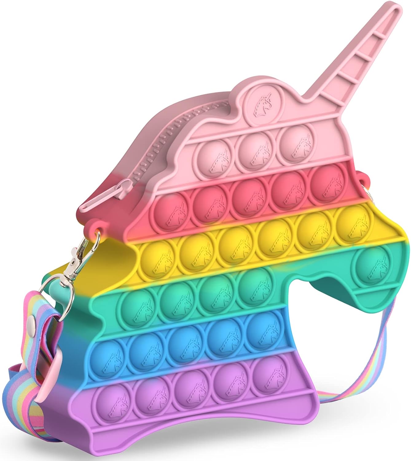 TACHWD Pop Fidget Purse for Girls, Fidget Toys Bag Push Bubble Popper Handbag Crossbody Bag for Girls Women, Stress Relief Fidgets School Supplies for Students Kids (Unicorn)