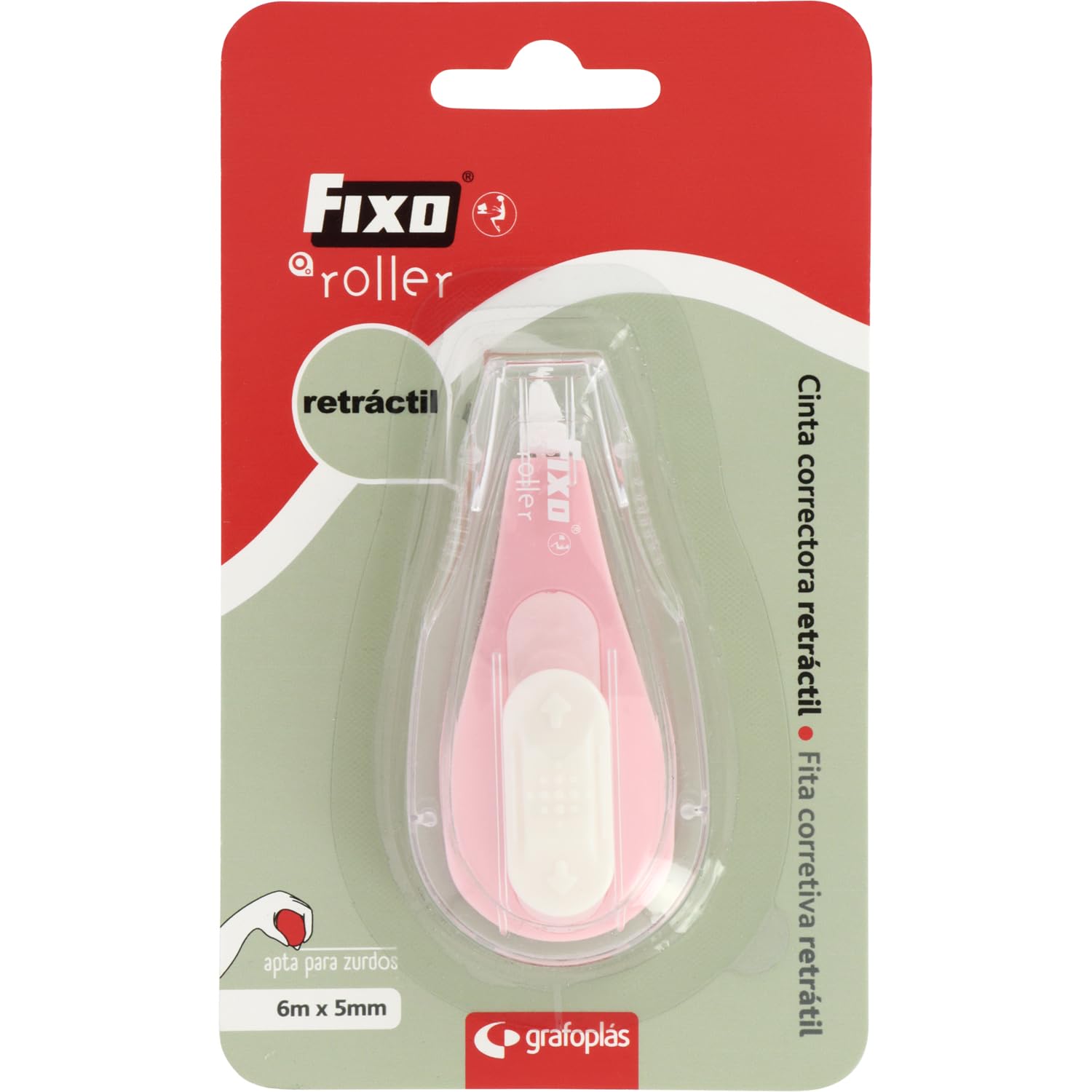 Fixo Roller - Confezione da 12 nastri retraibili per mancini, applicazione frontale, 6 m x 5 mm, consente la scrittura istantanea, perfetto materiale scolastico e da ufficio per correggere errori di