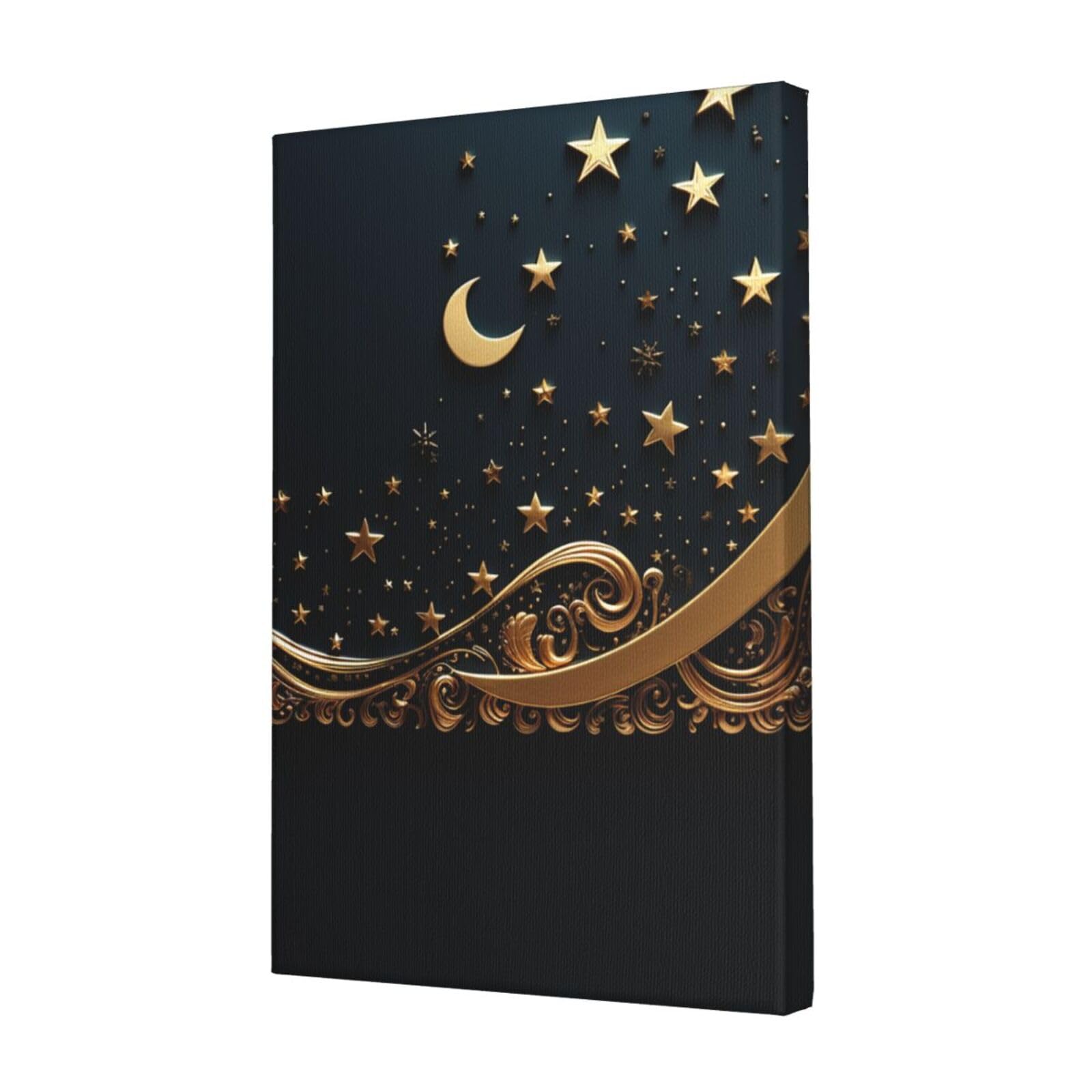 KLOPH Golden background and crescent moon Canvas Wall Art for Living Room 12"x18" Modern Artwork Painting for Bathroom Hanging Canvas Prints Aesthetic Wallart for Bedroom Kitchen Office Wall Decor