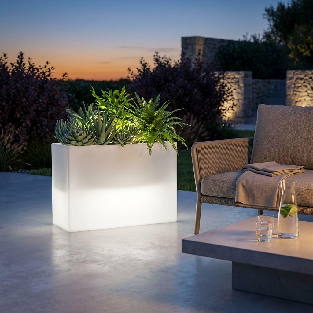 milani home - Vaso Luminoso da Esterno con Luce Bianca, 80 x 35 x 50 cm, in Polipropilene, per Giardino terrazzo e Ingresso