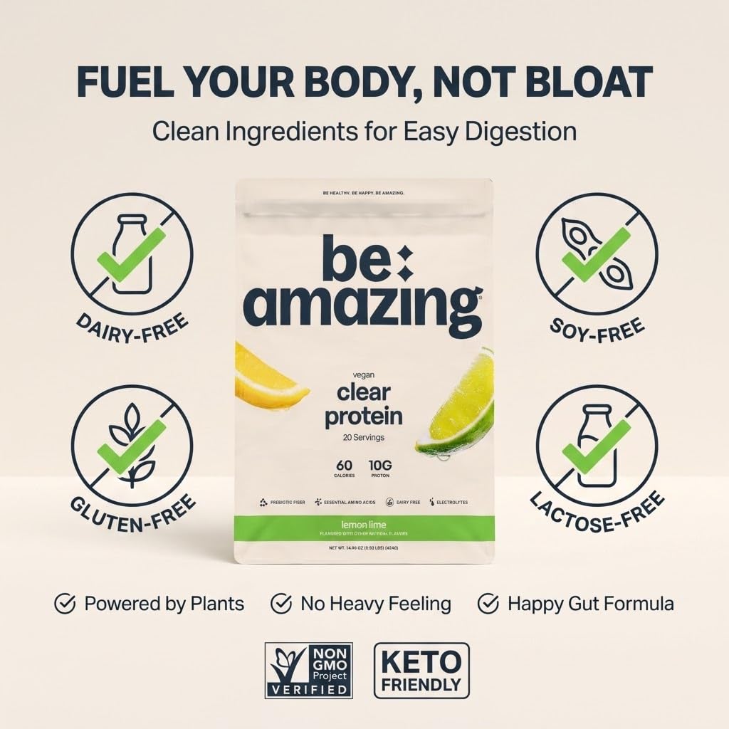 BE AMAZING Clear Vegan Protein Powder, Lemon Lime, 20 Servings — Amazon image 2