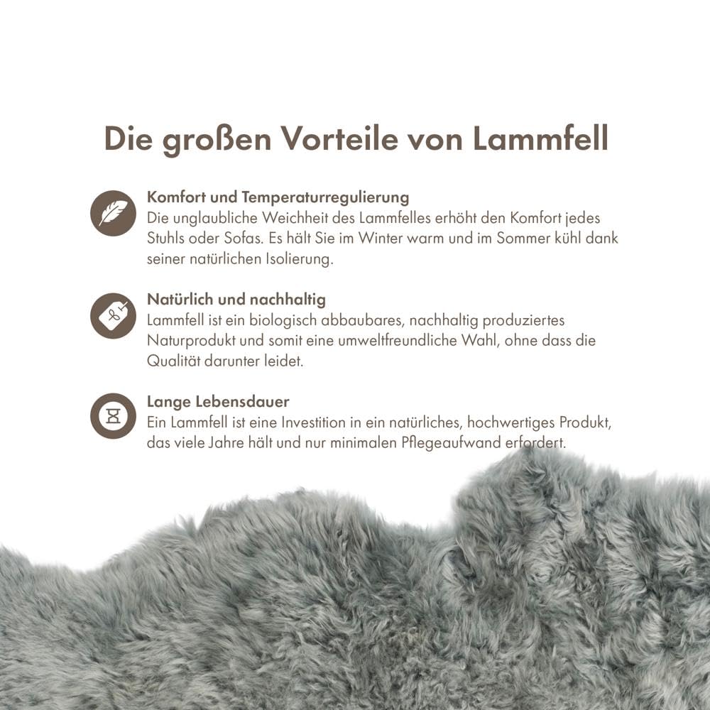Nordic Sheep Lammfell Langhaar Fellteppich 90x60 cm, Hellgrau | Echtes Lammfell, jedes Stück ein Unikat der Natur, ideal für Sofa, Stuhl & Esstisch, viele Farben