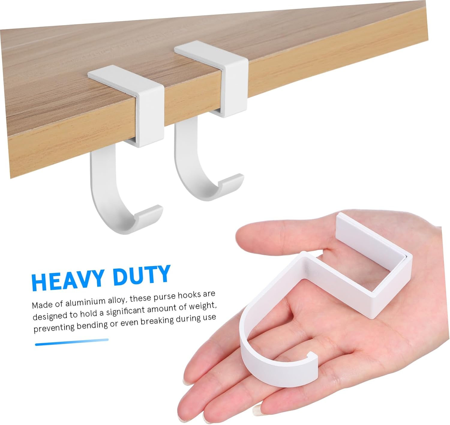 Amosfun 4Pcs No Drill Desk Purse Hooks Sturdy Handbag Hangers for Table Office Heavy Duty Organizer for Coats Bags Accessories Easy to Carry Install