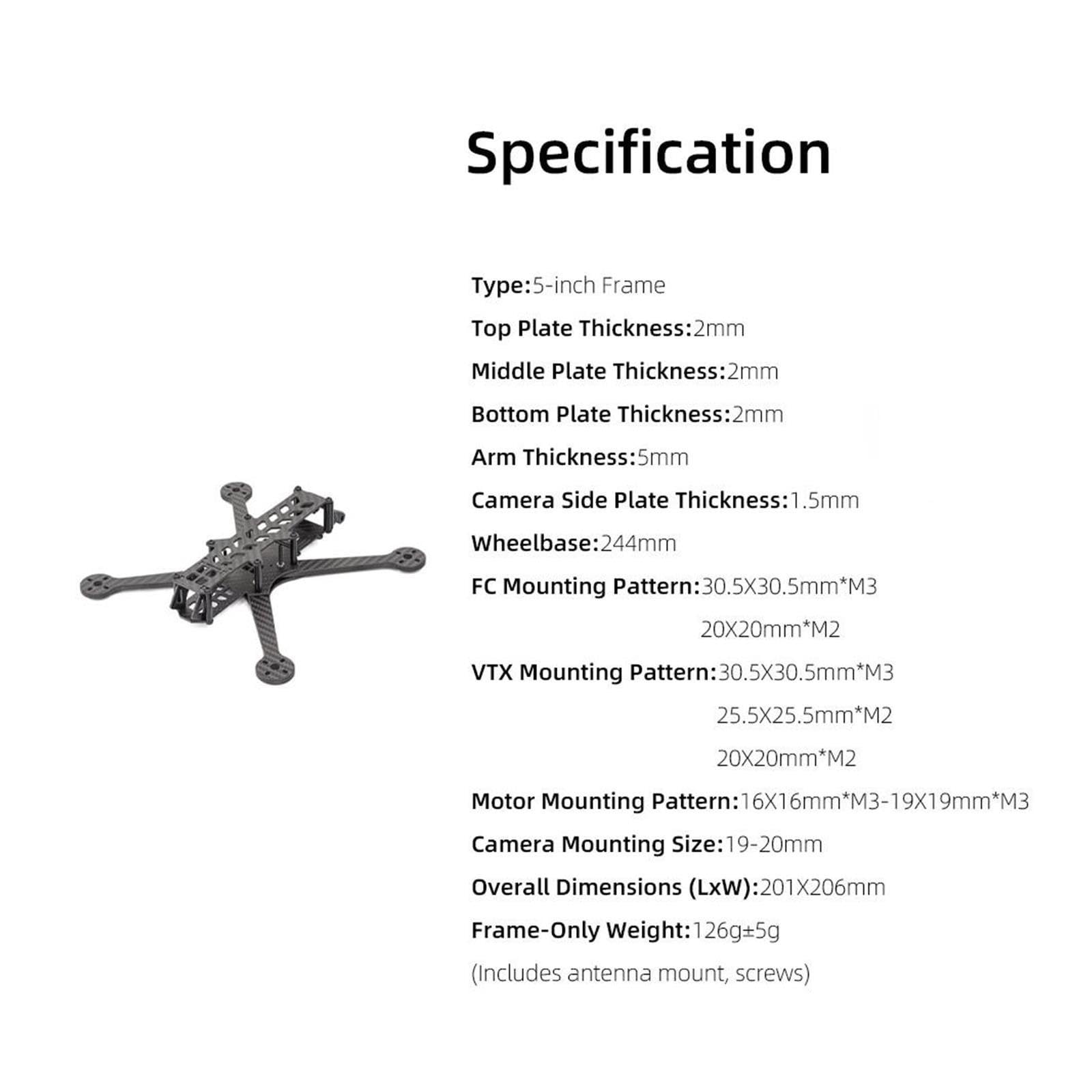 Marco MY5 5 pulgadas de fibra carbono para drone RC