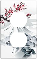 Vista 59 de Toggle Light Switch Wall Plate, Japanese Cherry Blossoms Mountain Tower Double Switch Cover, Size 2-Gang 4.5" X 4.5