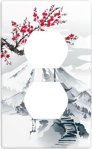 Miniatura 59 de Toggle Light Switch Wall Plate, Japanese Cherry Blossoms Mountain Tower Double Switch Cover, Size 2-Gang 4.5" X 4.5