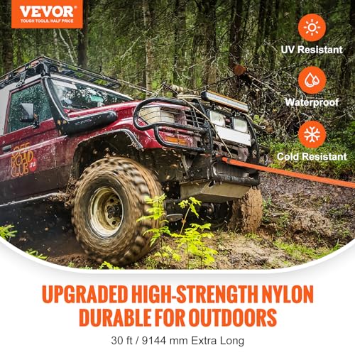 VEVOR 1" x 30' Kinetic Recovery Tow Rope 38,000 lbs, Heavy-Duty Off Road Snatch Strap, Extreme Duty 30% Elasticity Energy Snatch Strap for Jeep Car Truck ATV UTV SUV Tractor by VEVOR - Image 2