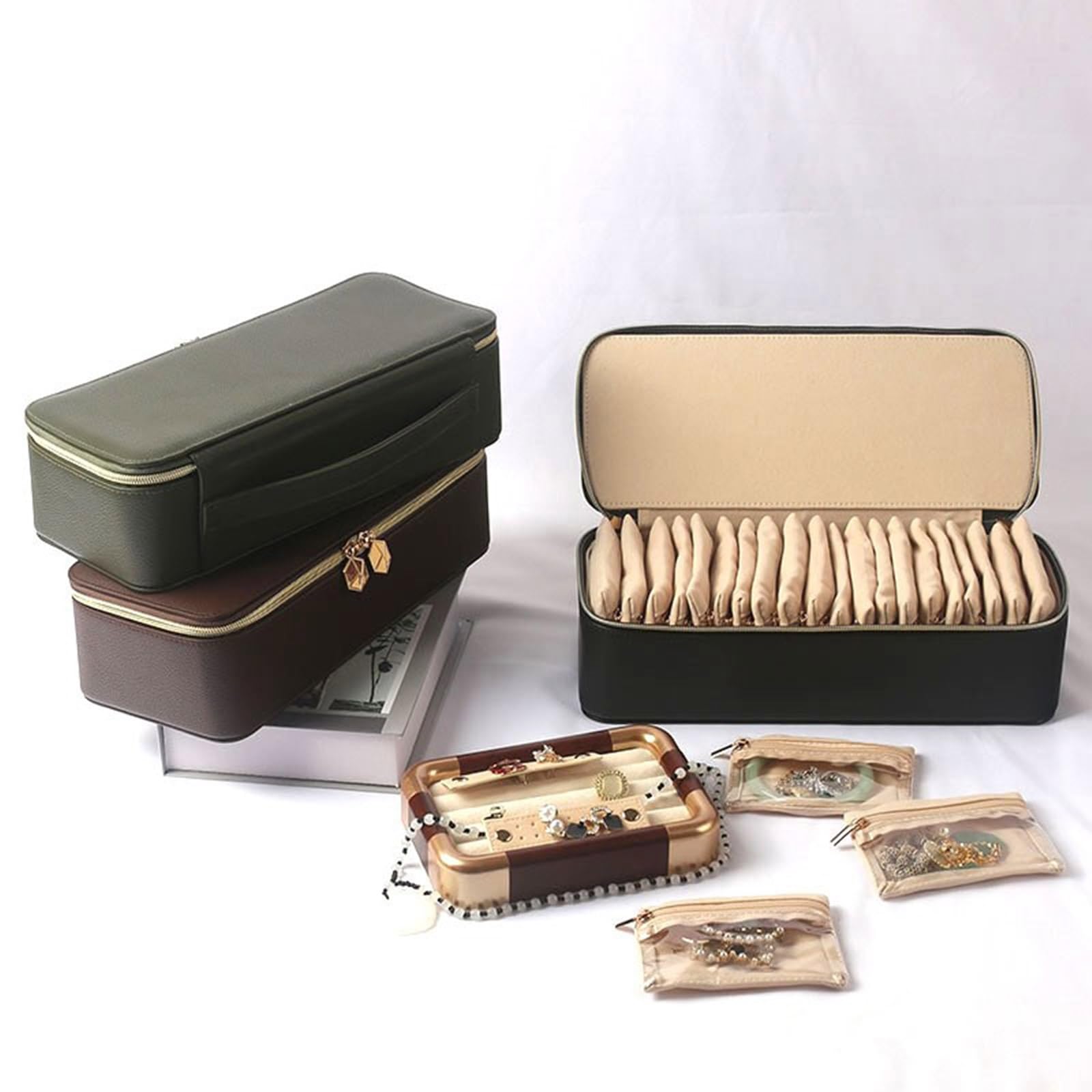 Schmuckschatulle mit mehreren Fächern, reisefreundliches Design, 20 Taschen, PU Materialien, Organizer für Ohrringe, Halsketten, sichere Schließung, Aufbewahrungslösung, PU Schmuck Aufbewahrungsbox