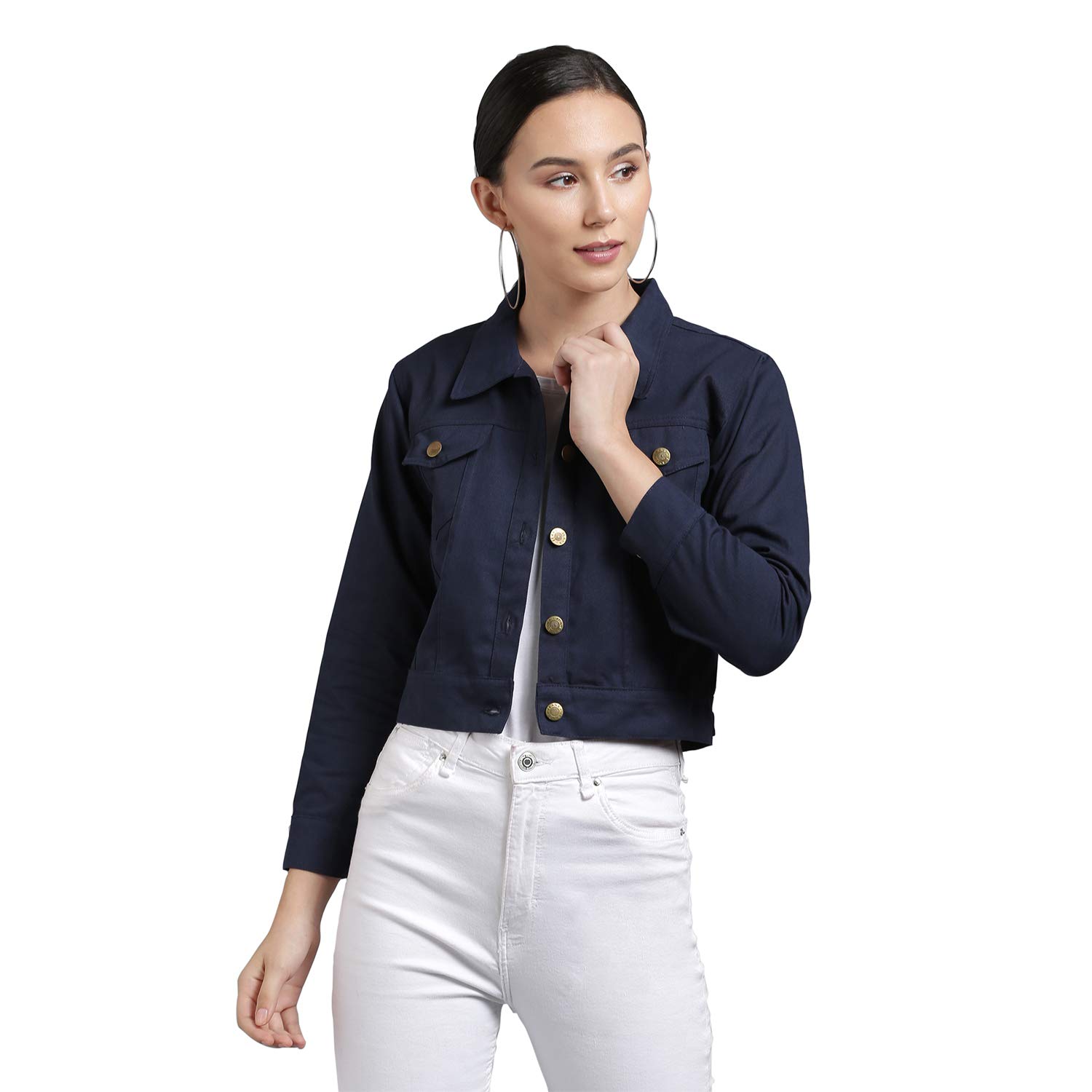 FUNDAY FASHION Women's Cotton Blend Self Design Plain Cotton Standard Length Blouson Jacket