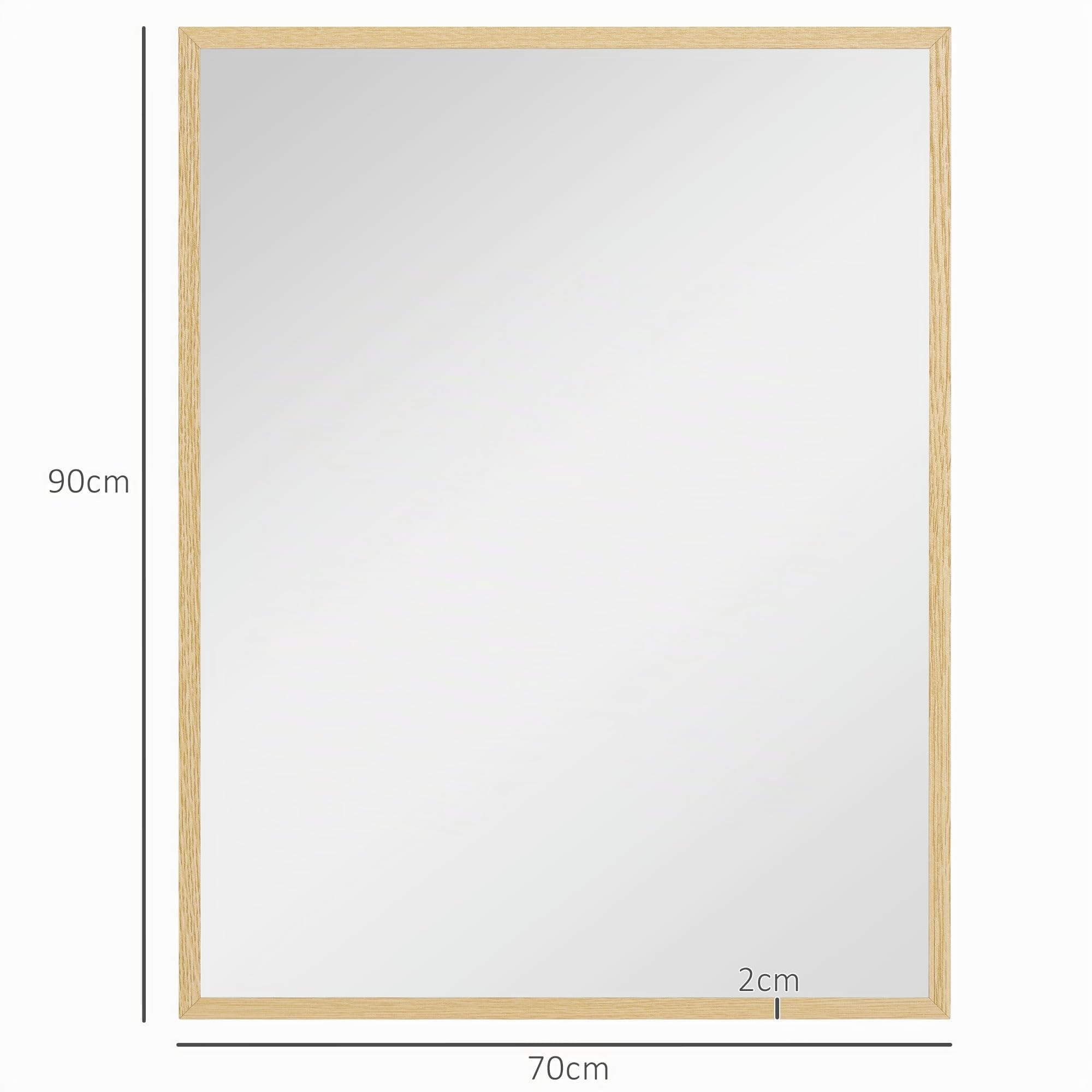 HOMCOM Specchio da parete rettangolare 90x70cm Cornice in legno naturale