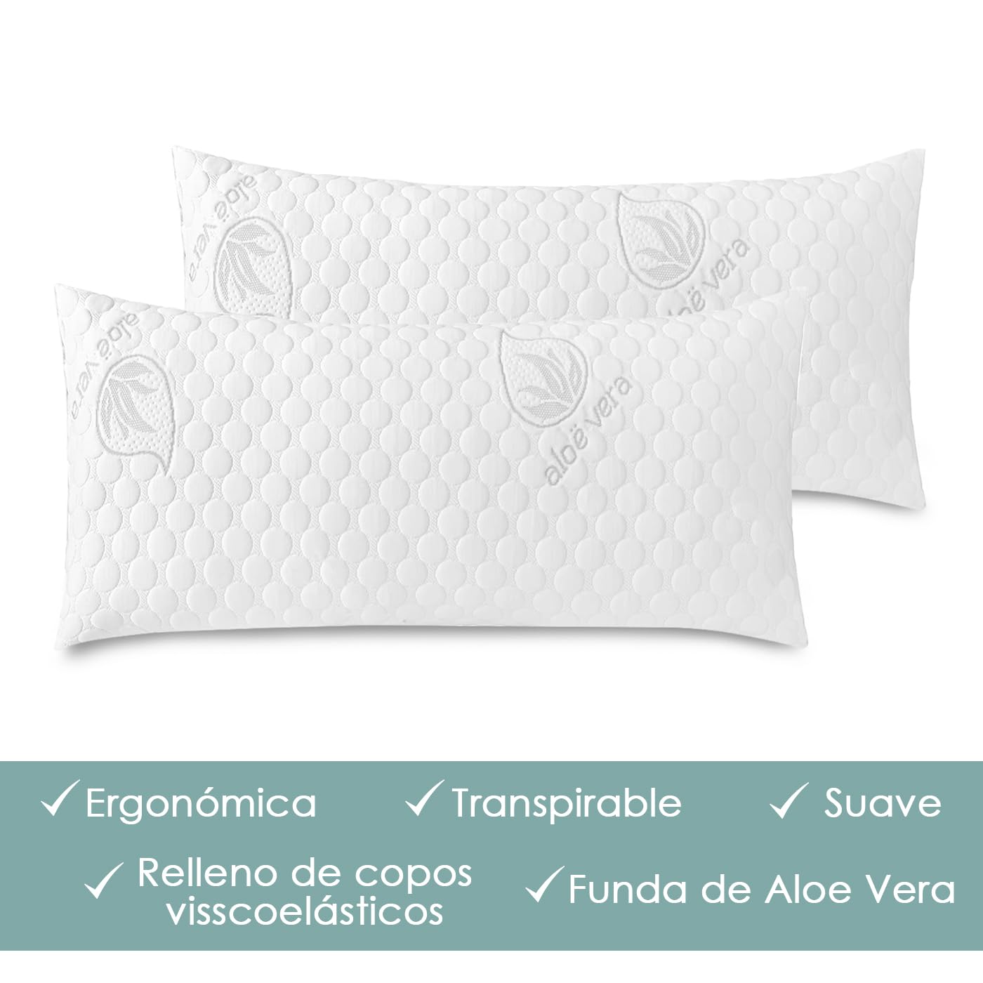 MERCURY TEXTIL- Almohada de Copos Viscoelásticos, Tejido Strech de Aloe Vera Transpirable y Termorregulable, Firmeza Media (135 cm) - 5