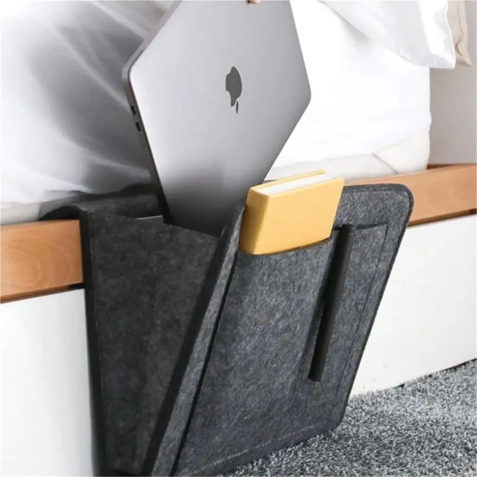 Bolsas Colgantes de Fieltro para cabecero de Cama, Ideales para el hogar, con múltiples Bolsillos sofá (Negro y café).
