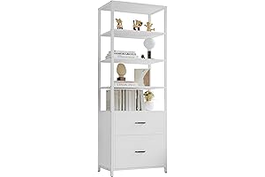IRONCK 5 Tier Industrial White and Rustic Woodgrain Finish File Cabinet Drawers Bookcase