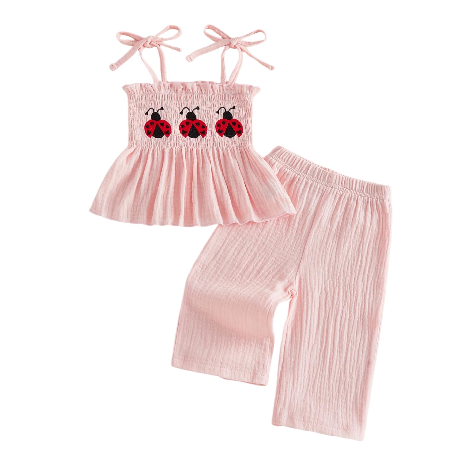 Toddler Baby Girl Summer Clothes Bow Dasiy Spring Fall Outfit Cotton Linen Sleeveless Smocked Camisole Tank Top Pant