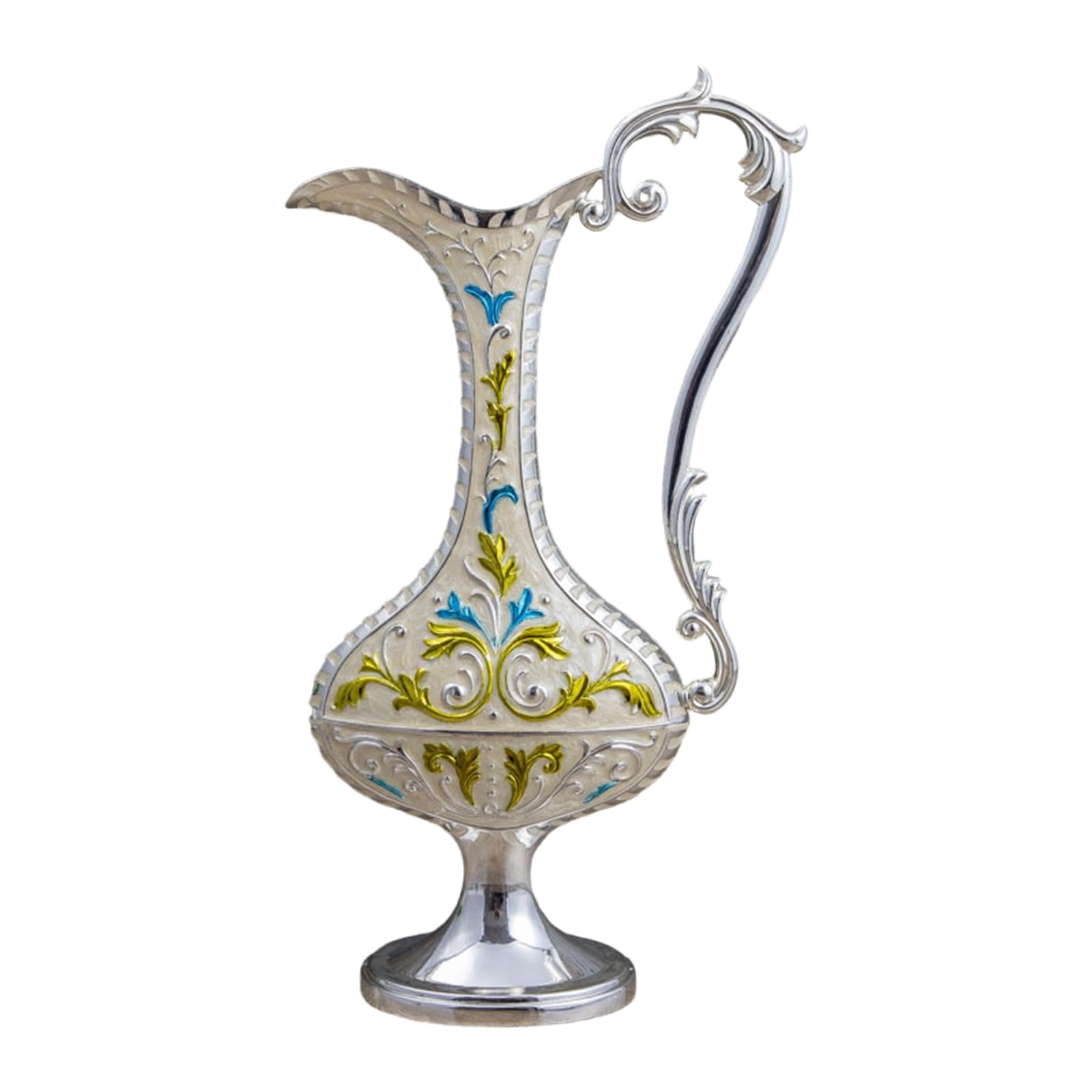 Kalttoy White Antique Engraved Metal Vase With Handle European For Floral Arrangements And Table Centerpieces Antique Engraved Vase