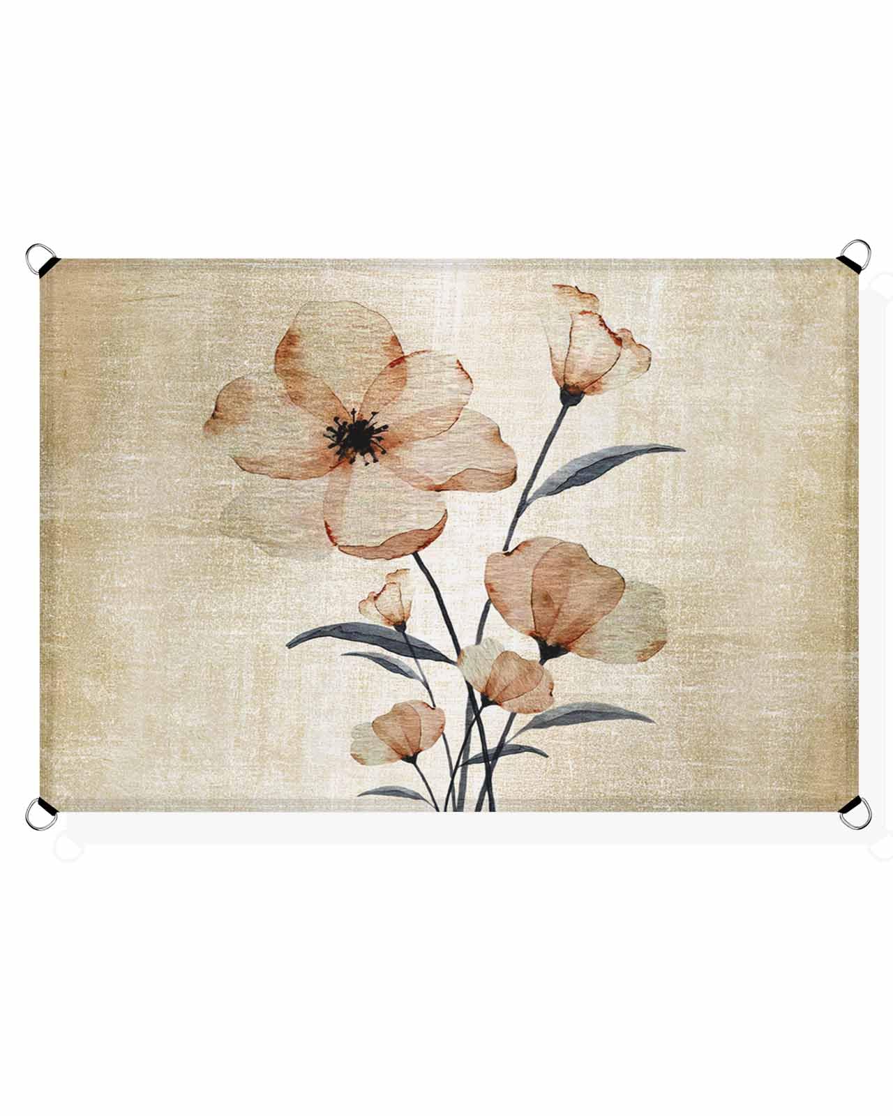 Brown Spring Floral Sun Shade Sail Waterproof Rectangle, UV Block Sail Shade Canopy Awning Outdoor Oxoford Privacy Shade Cover for Patio Pergola Deck Backyard 12'x16' Vintage Elegant Summer Botanical