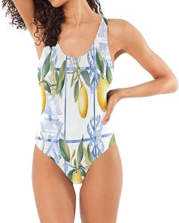 RPLIFE Sicilian Italian Style Lemons White Womens One-Piece Swimsuit, Curvy Women Bathing Suits, Low Back Swimsuits for Women