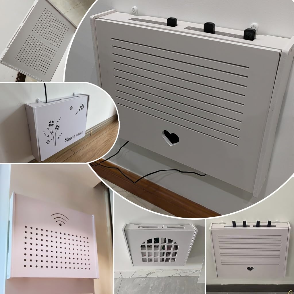 Support mural flottant pour routeur WiFi pour la maison et le bureau, boîte de câbles réglable (blanc, 38 x 9 x 26 cm)